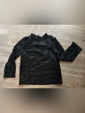 J. Crew Black Eyelet Lace Blouse